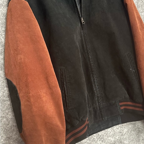 Vintage Varsity Letterman Mens Jacket XL Black Brown Elbow Patches Full Zip - Picture 7 of 15